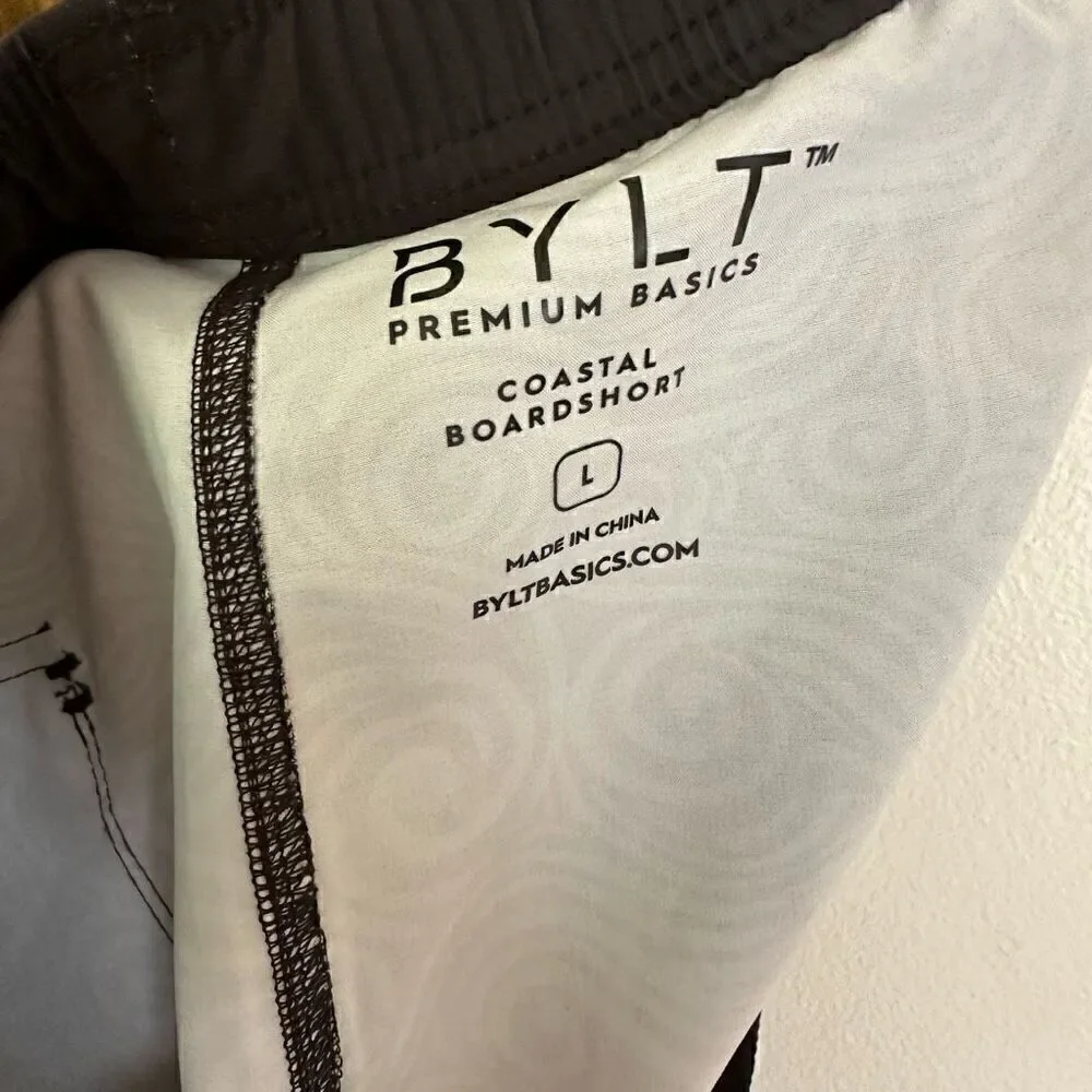 BYLT Basics Men’s Coastal Boardshort 2.0 Hybrid All Over Wave Print Black and Sa